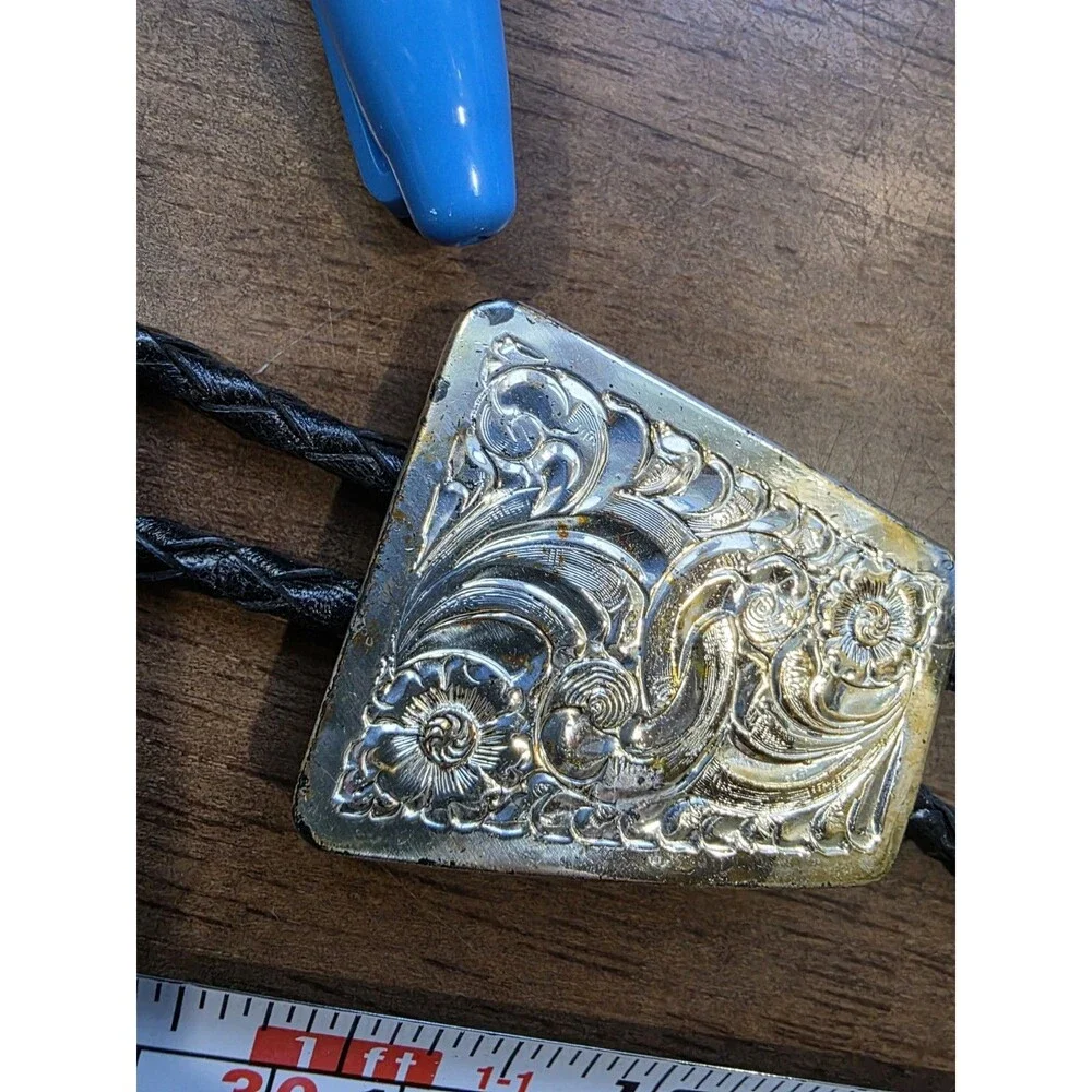 Vintage Navajo Gibson Gene Sterling Silver Western Overlay Bolo Tie